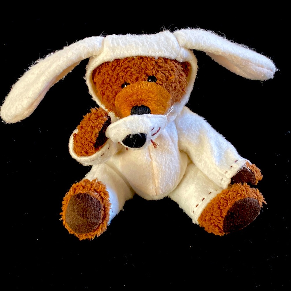 Bear in white bunny costume with mask Teresa Kogu Cherrydale Farms 10" handmade